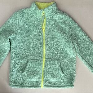 Mint Green Sherpa Fleece Jacket with Yellow Zipper